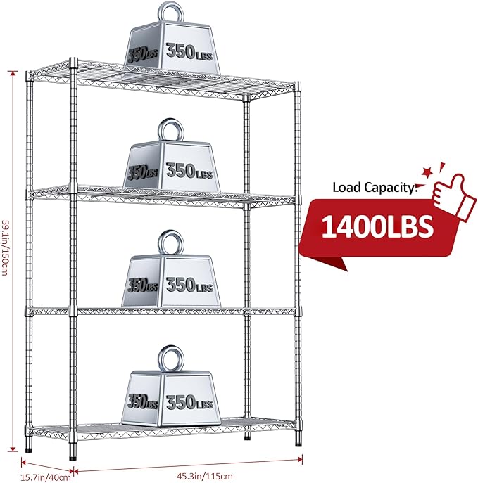 IZEUK 4-Tier Adjustable Heavy Duty Metal Wire Shelving Unit, Wide Storage Rack - Image 3