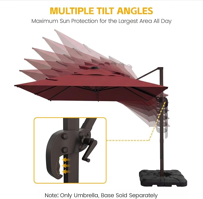 10x10 FT Patio Cantilever Umbrella, Rectangular Heavy Duty Offset Umbrella - Image 3