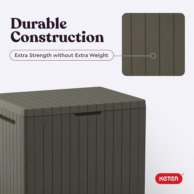 Keter City 30 Gal Outdoor Storage Box and Patio Side Table | Taupe, Weatherproof - Image 9