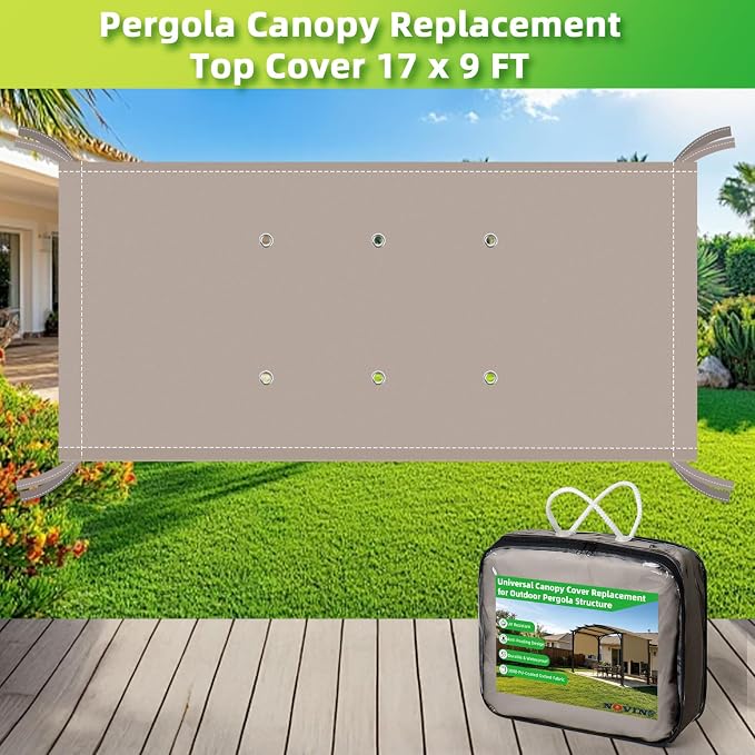NOVINO Pergola Shade Cover Replacement Pergola Canopy Cover, Khaki | Universal - Image 3