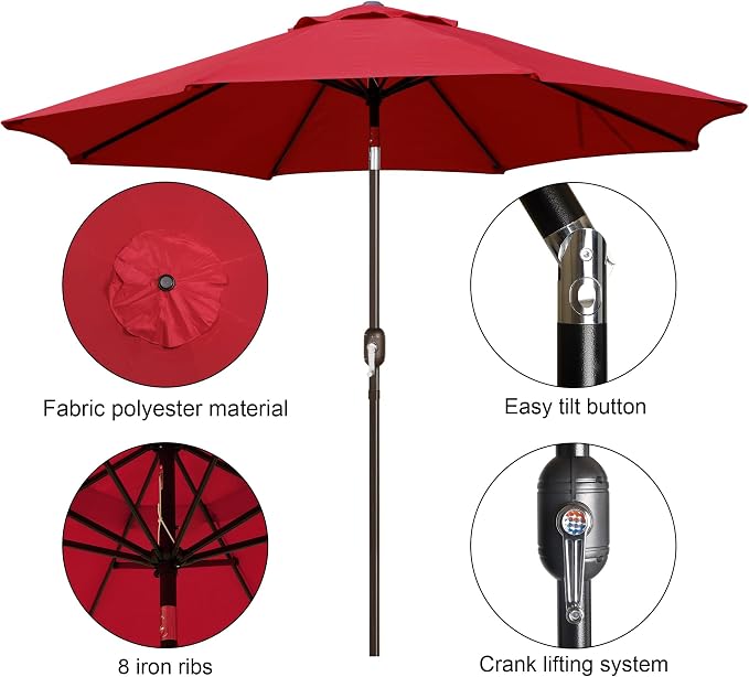 9' Outdoor Patio Umbrella, Outdoor Table Umbrella, Yard Umbrella, Market - Image 5