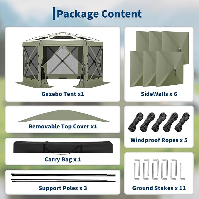11.5FT Pop-Up Gazebo Tent with Mesh Netting, Removable Top & Wind Cloths | - Image 9