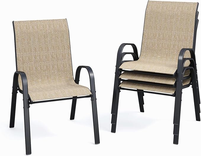Patio Dining Chairs Set of 4, Outdoor Stackable Dining Chairs High Back by VonzoyHome