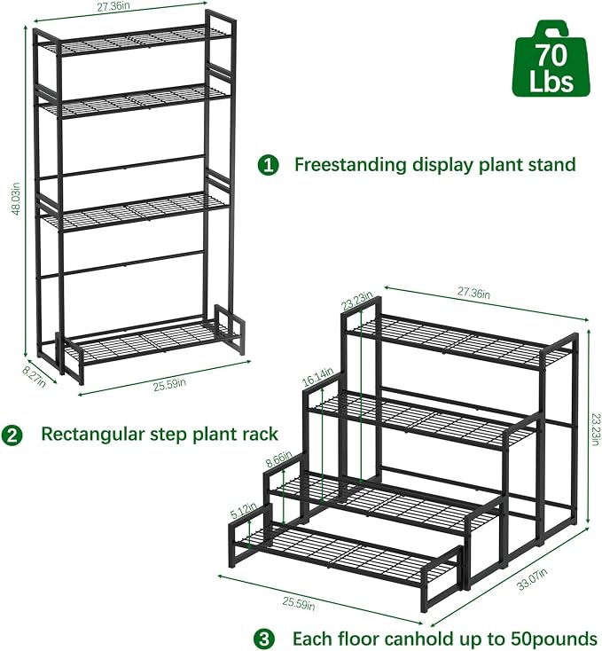 4-Tier Stair Style Metal Plant Stand, Large Stackable Rack | 4-tier stair style - Image 2