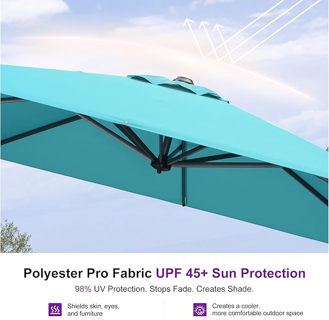 PURPLE LEAF Umbrella with Base and Cover 10' x 10' Easy Assembly Turquoise | - Image 6