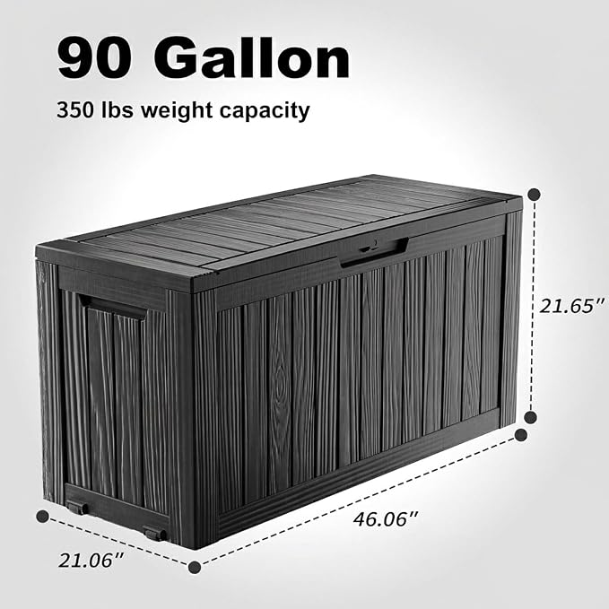 90 Gallon Waterproof Resin Outdoor Storage Box, Lockable Deck Storage Container - Image 2