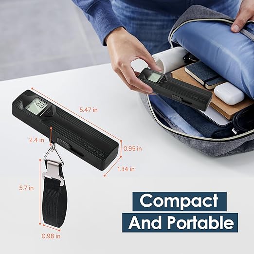 travel inspira Luggage Scale Battery-Free, Travel Essentials, Portable Handheld Digital Suitcase Weight Scale for for Travel Accessories, 110lbs/50kg (Black)