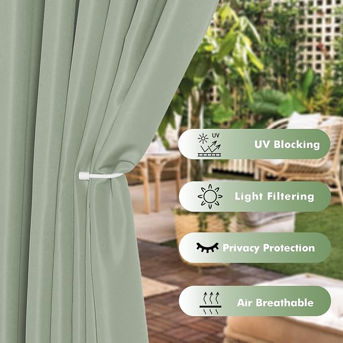 Outdoor Curtains for Patio Waterproof 6 Pcs 54x95 Inch Sage Green | Outsides - Image 3