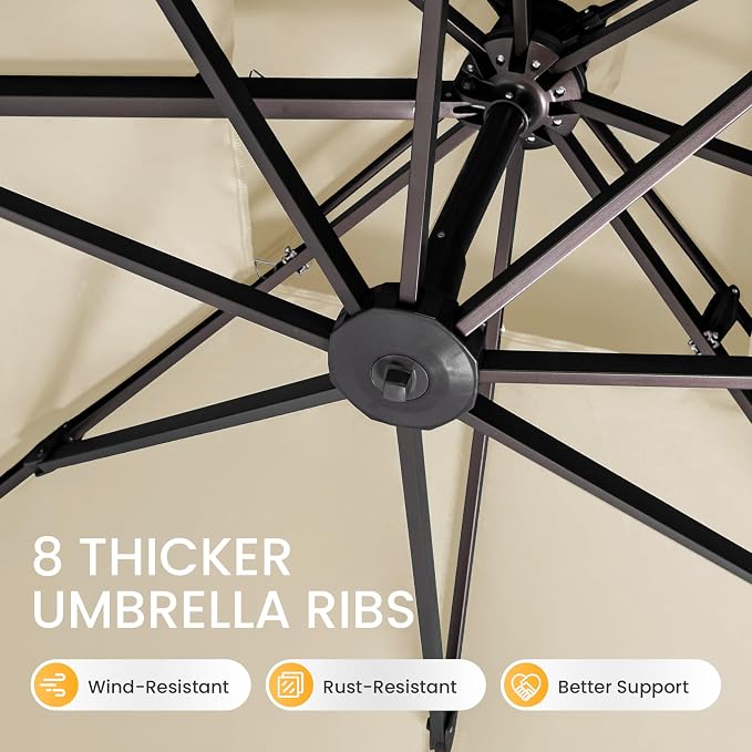 10x10 FT Outdoor Cantilever Patio Umbrella, Waterproof & UV-Protective Fabric - Image 9