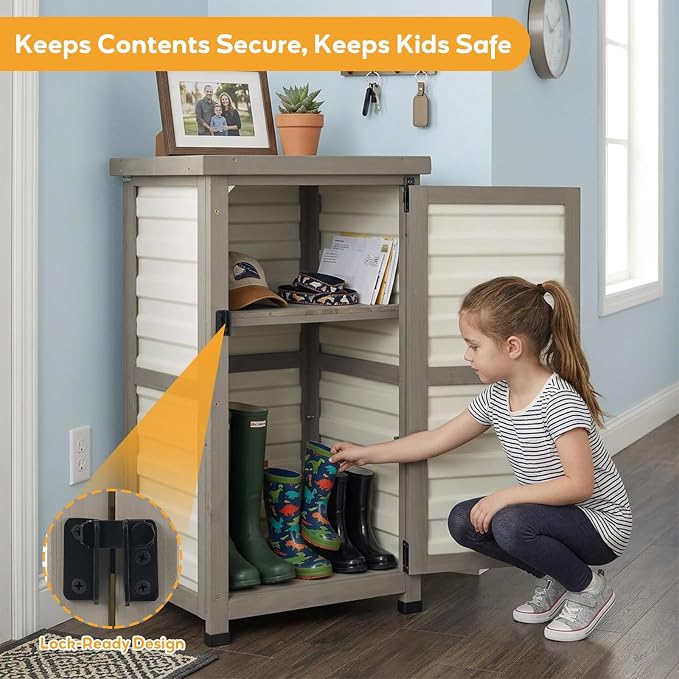 Outdoor Storage Cabinet with Metal Top, Wooden & Plastic Potting Bench & Tool - Image 3
