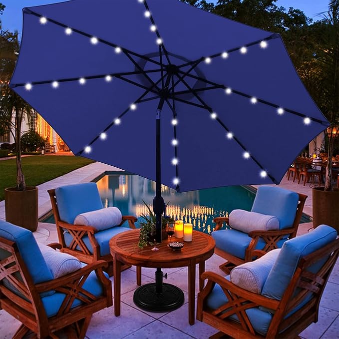 9 ft Solar Umbrella 32 LED Lighted Patio Umbrella Table Market Umbrella - Image 6