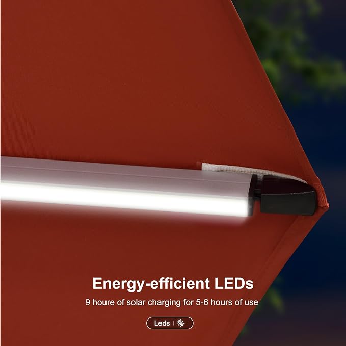 PURPLE LEAF Cantilever Umbrella 13ft Solar LED Light Double Top, Brick Red | - Image 4