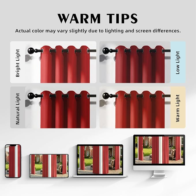 Set of 6 Outdoor Curtains for Patio Waterproof, Breathable Grommet Panels for - Image 5