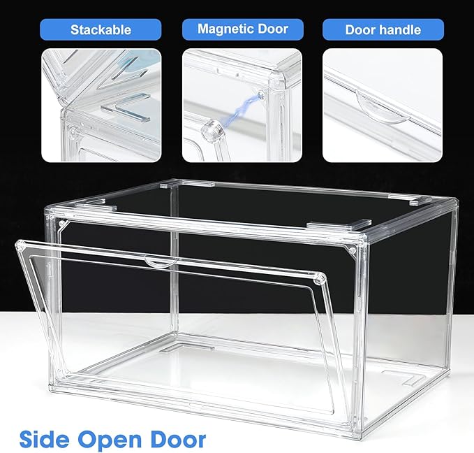 HIYOHIYO 8 Pack 360° Acrylic Clear Shoe Organizer for High-end Sports Shoes, All Clear Display Shoe Storage Box, Fully Transparent Display Case with Magnetic Door, Fit Size 14 (14.2"x10.6"x7.8")