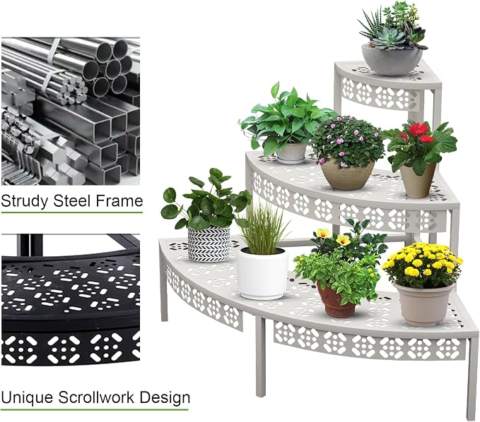 aboxoo 3-Tier Metal Plant Stand, Quarter Round Stair-Step Corner Shelf | Holds - Image 8