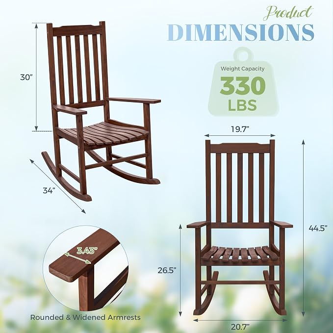 Flamaker Acacia Wood Outdoor Rocking Chairs Set of 2 | High Back and Widen - Image 3