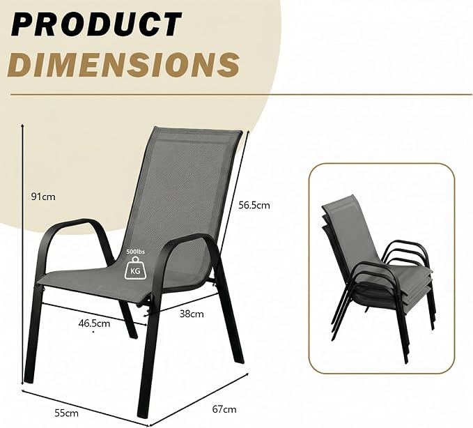 Stackable Patio Chairs Set of 1/2/4, Heavy Duty Metal Frame & Teslin Fabric - Image 3