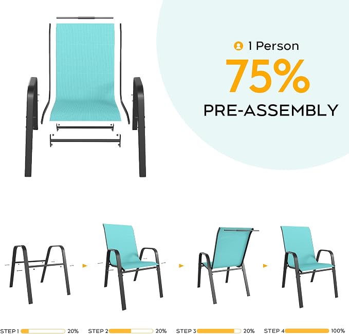 Stackable Patio Chairs Set of 8, Light Blue | Outdoor Dining Chairs - Image 5