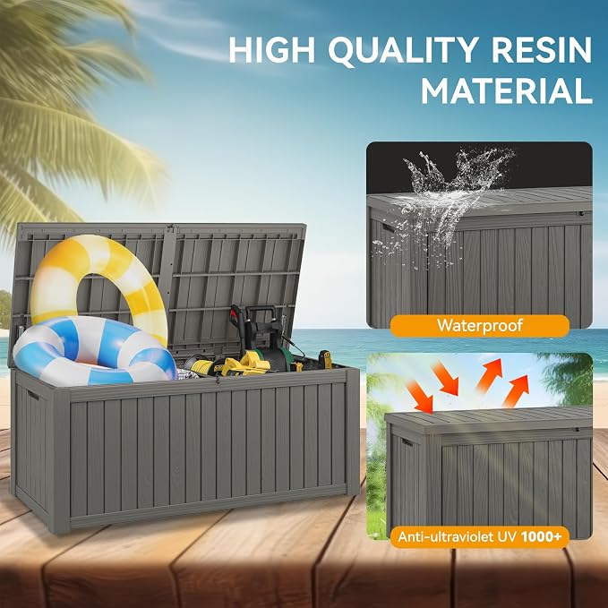 Outdoor Storage Box, 230 Gallon Large Outdoor Resin Deck Box, Storage - Image 4