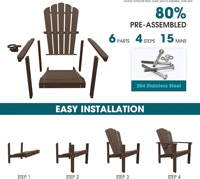 THOEOE Stackable Adirondack Chair Set of 4, HDPE Fire Pit Chairs Set of 4 | - Image 3