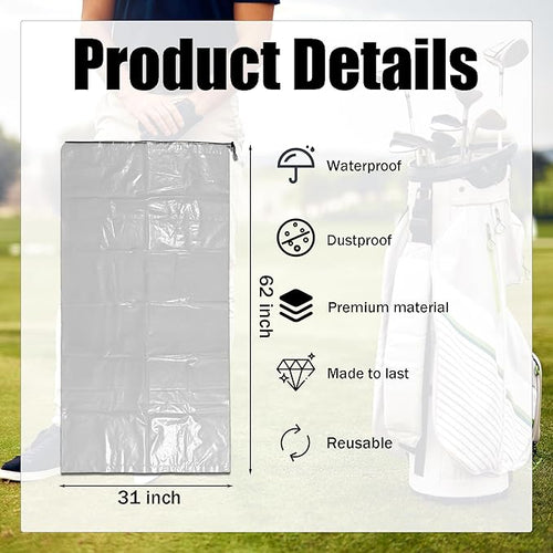 2 Pack Golf Bag Cover – 31"x62" Extra Large Clear Plastic Dust Covers with Drawstring (4 Mil), Multi-Purpose Storage Bags for Golf Clubs, Household Organizing, Reusable (Clear)