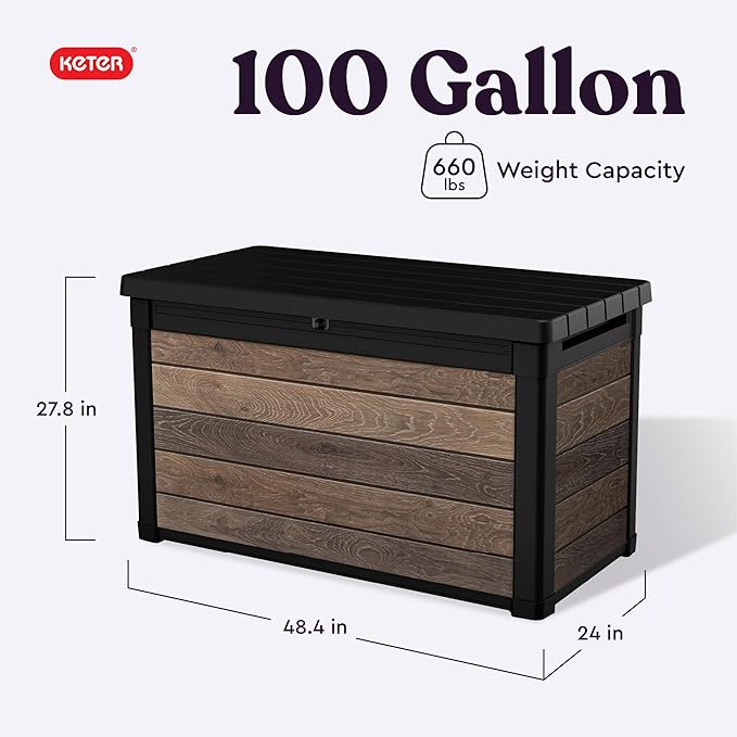 Keter Walnut 100 Gallon Resin Deck Box-Organization and Storage - Image 2