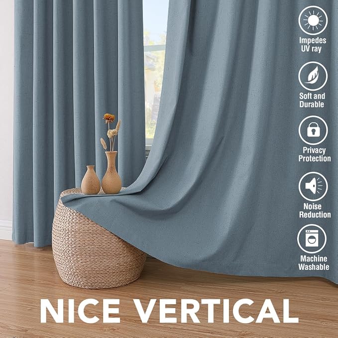 H.VERSAILTEX Primitive Linen Curtains 100% Blackout Curtain Drapes Burlap - Image 7