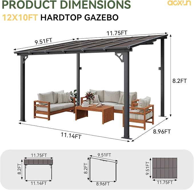 Aoxun 10' x 12' Gazebo for Patio, Gazebo Pergola - Image 2