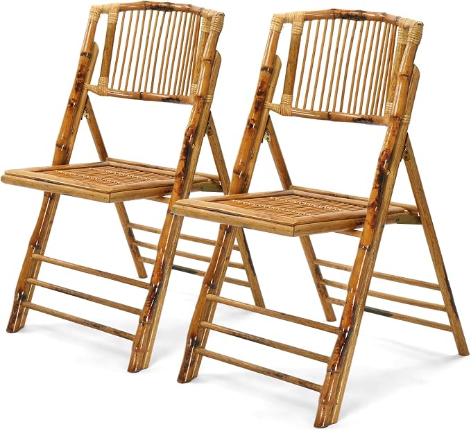 VINGLI Bamboo Folding Chair, Foldable Dining Wood Chairs Comfortable Seat by VINGLI
