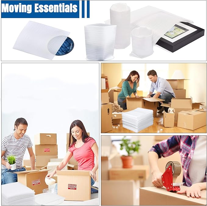 100 Pack Foam Pouches, Cushion Foam Wrap Pouches for Moving and Storing, 12"x14" Foam Wrap Pouches Protect Fragile Items, Protect Mug, Glasses, China, and Dishes, Packing Supplies