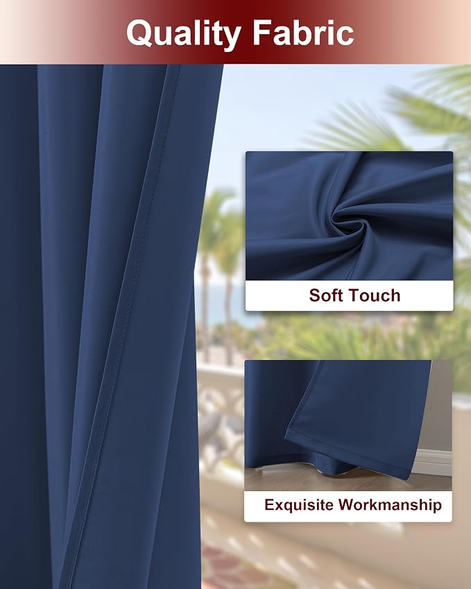 Grommet Outdoor Curtains for Patio Waterproof 8 Pcs 54x108 In Navy | - Image 4