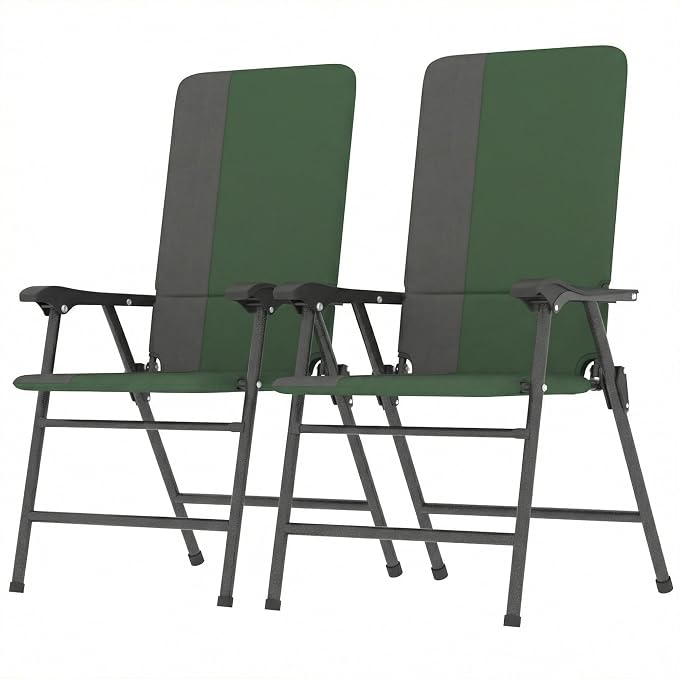 Outsunny Folding Patio Chairs Set of 2 Padded High Back Armrests Dark Green | by Outsunny