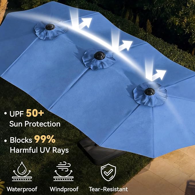 Aoxun 15ft Patio Umbrella with Base Included, Outdoor Double-Sided Rectangular - Image 4