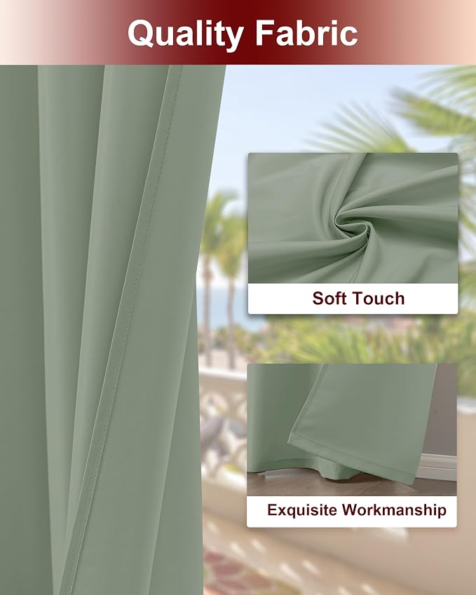 Grommet Outdoor Curtains for Patio Waterproof 8 Pcs 54x120 In Sage Green | - Image 5