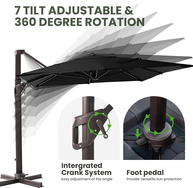 9' X 12' Cantilever Patio Umbrella Rectangular Outdoor Umbrellas | Heavy Duty - Image 4