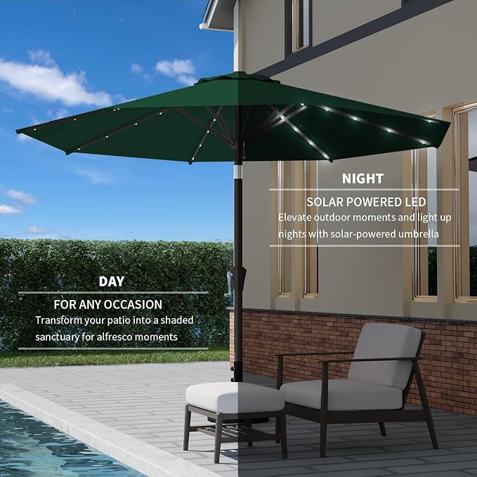 9FT Patio Umbrella with Solar Lights, Outdoor Market Umbrella with Tilt and - Image 3