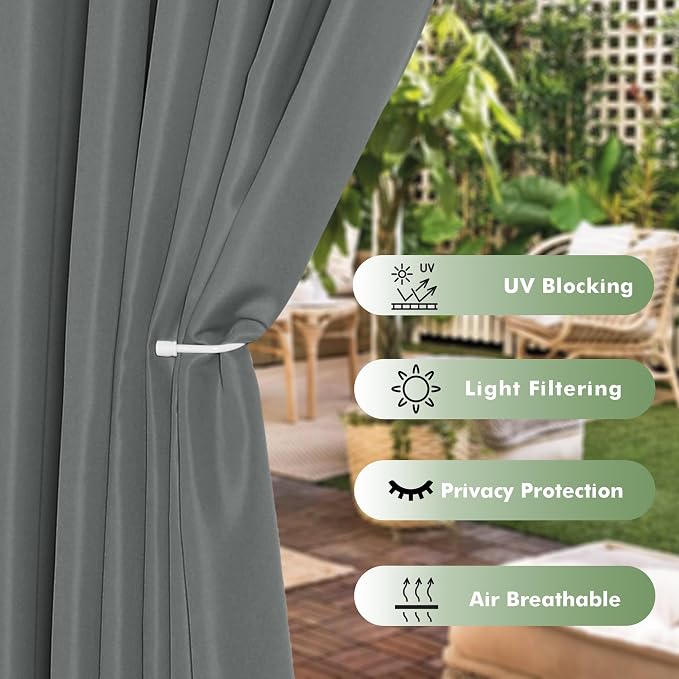 HolidayIdeas Outdoor Curtains for Patio Waterproof 6 Pcs 54x95 Inch Grey | - Image 3