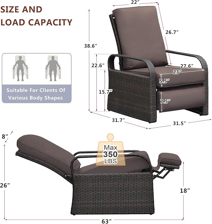 Outdoor Recliner, Aluminum Frame Patio Chaise Lounge Chairs - Image 2