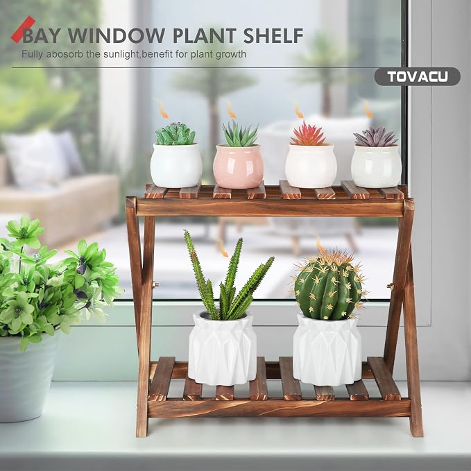 Small Plant Stand Shelf 2 Tier Desk Table Top Flower Succulent Stand | Indoor - Image 3