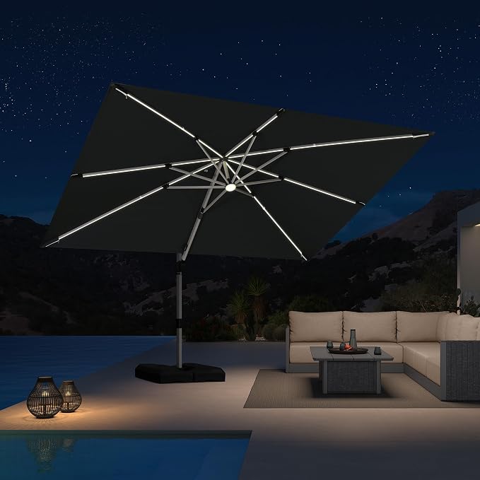 PURPLE LEAF Cantilever Umbrella 9' X 12' Solar LED Light Patio Deck, Support to - Image 2
