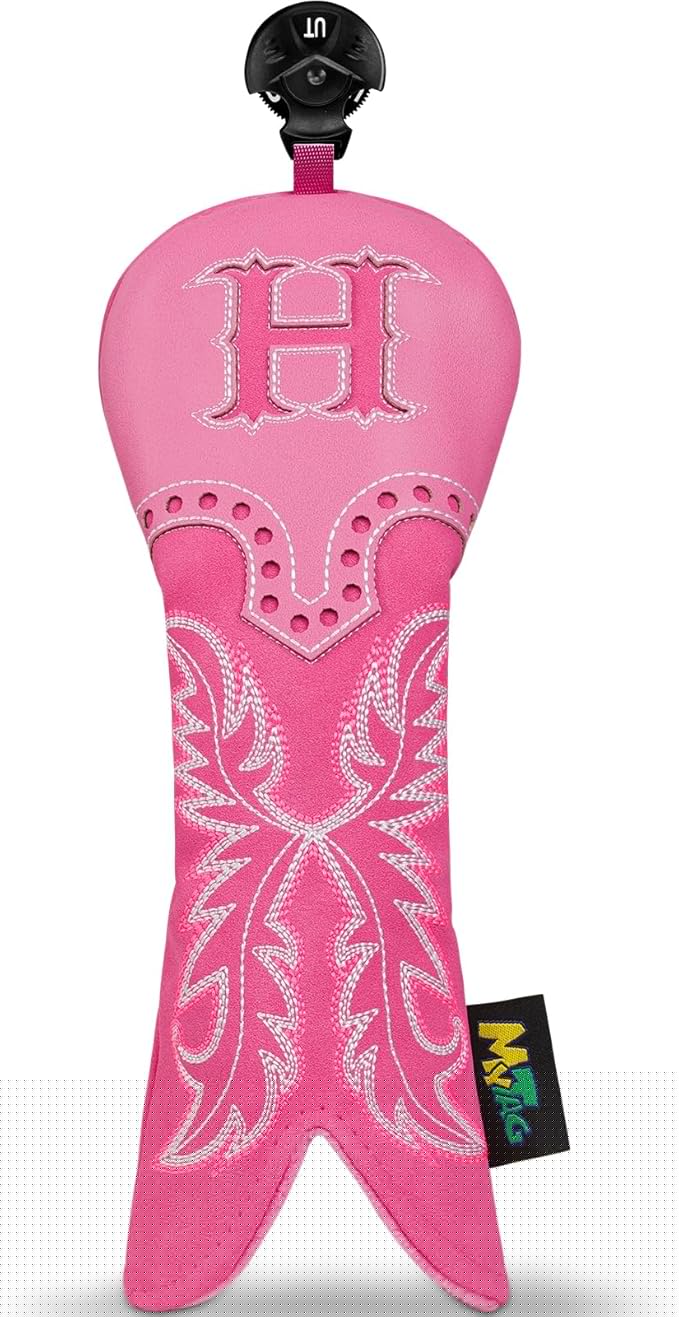 mytag Pink Golf Club Head Covers, Western Cowboy Retro Golf Headcovers with Patch & Embroidery Driver Fairway Wood Hybrids/Rescue Covers