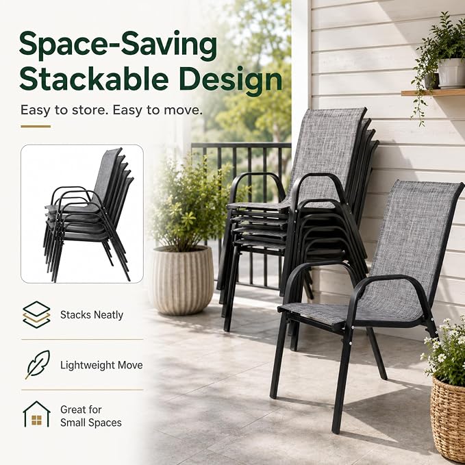 Majnesvon Outdoor Patio Chairs Set of 4, Stackable Patio Chairs, Front Porch - Image 5