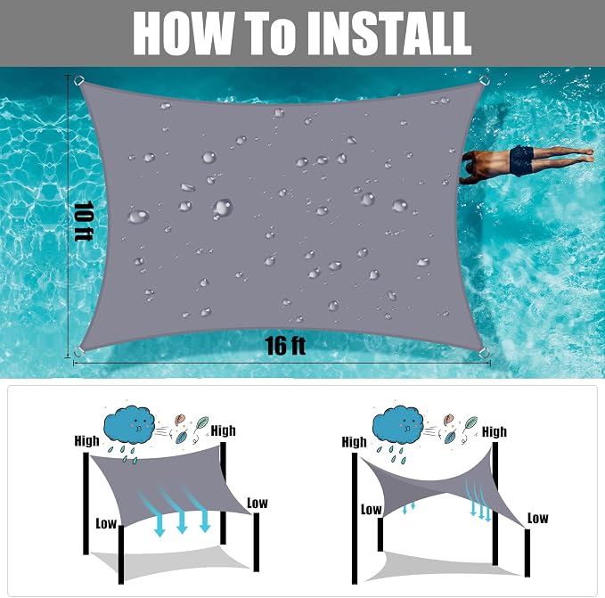 Neween Waterproof Sun Shade Sail Rectangle UV Block Canopy - Image 5