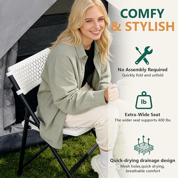 White Folding Chairs 4-Pack, Mesh Injection Molded Plastic - Image 4