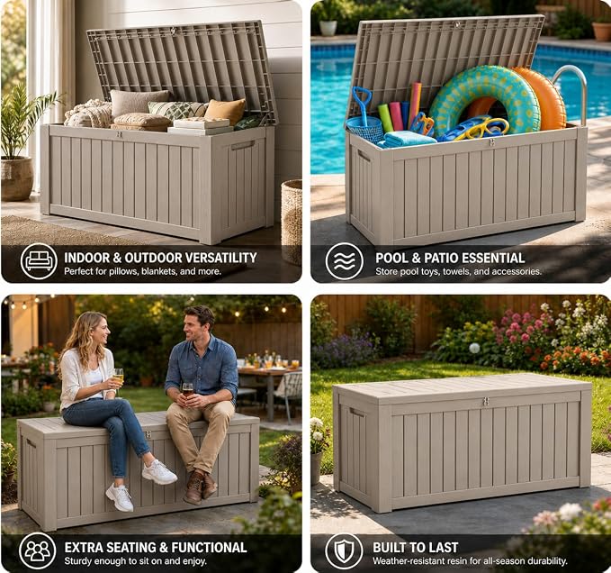 260 Gallon Resin Deck Box, Outdoor Toy Storage Box, Package Delivery Box - Image 4