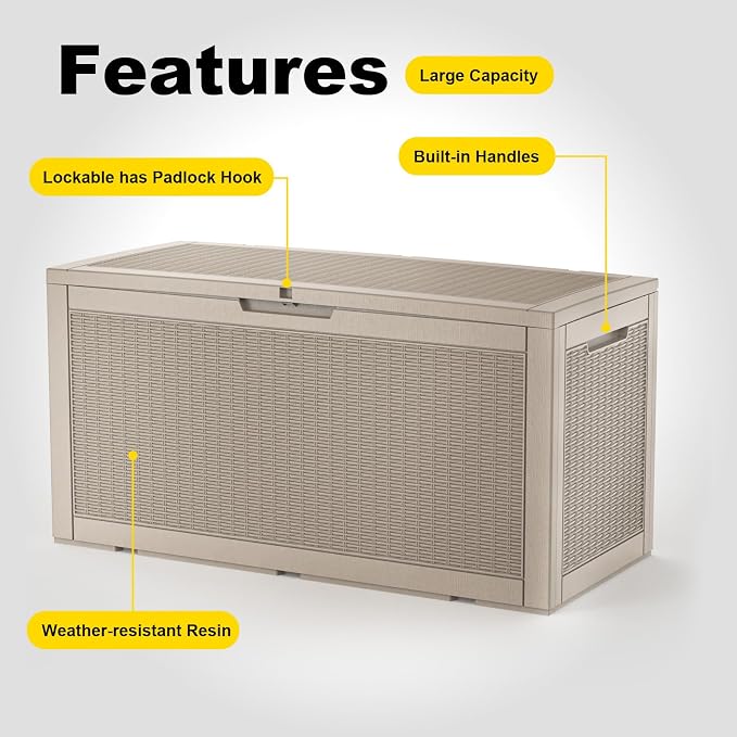 PatioZen 150 Gallon Resin Deck Box, Lockable Patio Outdoor Storage Box - Image 5