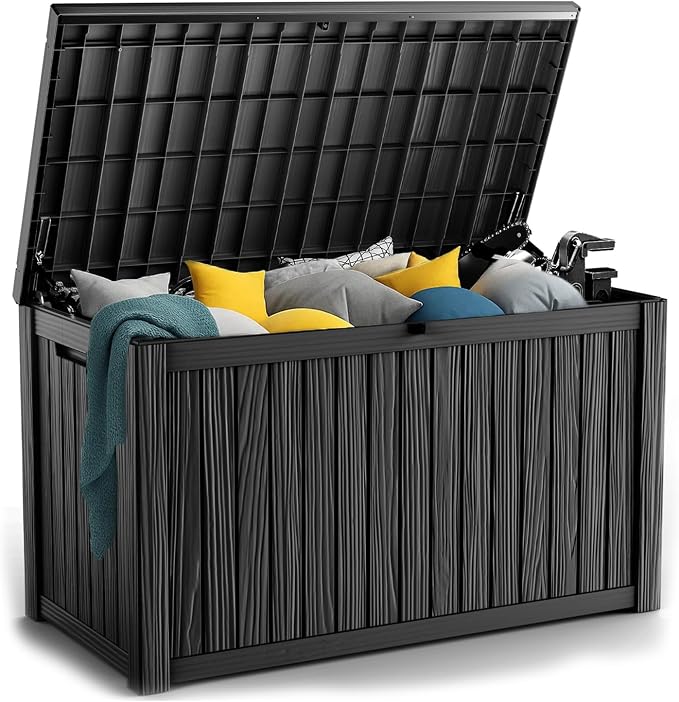 PatioZen 180 Gallon Resin Deck Box, Lockable Patio Outdoor Storage Box by OutdoorLivingPerfected
