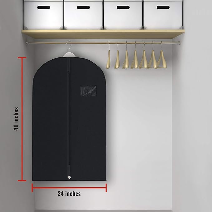PLX 40" Black Garment Bags Suit Bag for Travel & Clothing Storage of Dresses, Shirts, Fur Coats, Jackets & Dance Costumes - Hanging Suit Cover for Men & Women Closet Storage Garment Protector