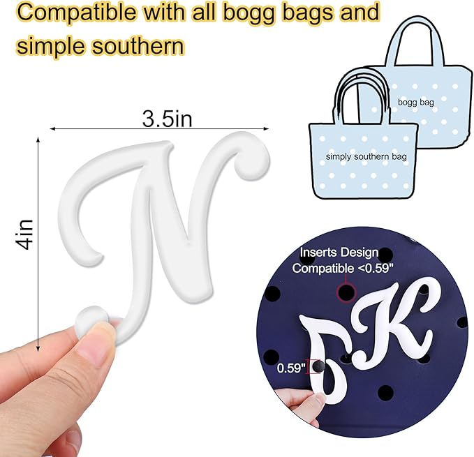 Mity rain Letter Charms for Bogg Bag，Alphabet Lettering Accessories Charms Compatible with Bogg Bag Original All Models, Insert Decorative Letter for Handbag Beach Tote Bag N