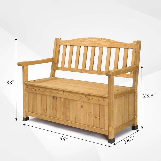 Outdoor Wood Storage Bench, Wooden Large Deck Box - Image 2